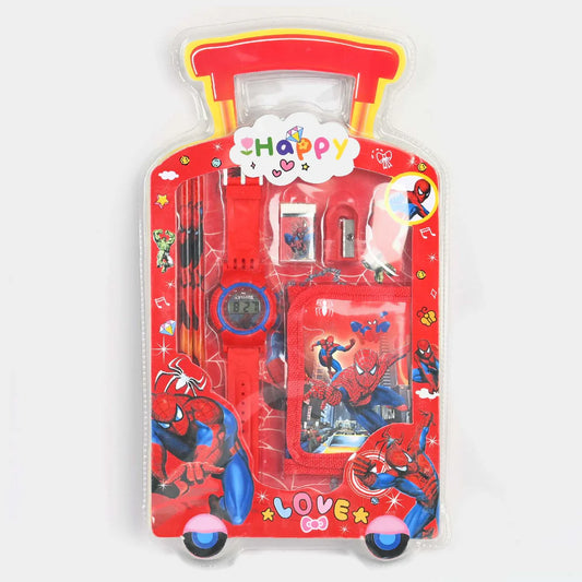 Packaged toy set with Spider-Man design on a white background